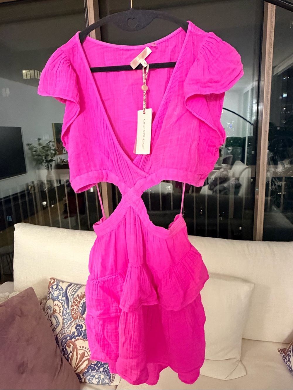 LoveShackFancy Hot Pink Cutout Ruffle dress